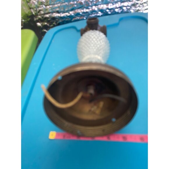 Antique Diamond Point 1920's Glass And Brass Hanging Ceiling Four Bulb Light - Picture 9 of 10